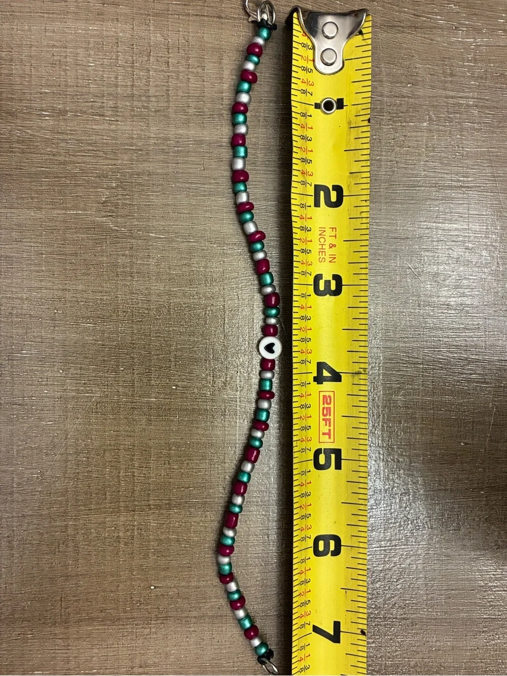 Handmade Pink & Teal Beaded Heart Bracelet